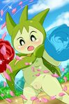  blush breasts female flora_fauna green_eyes lonbluewolf nintendo open_mouth outside plant pok&eacute;mon pussy roselia small_breasts solo video_games wind 