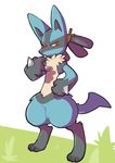  2013 3_toes 4_fingers ambiguous_gender anthro blush canine eyes_closed fur grass legcat lucario mammal nintendo plain_background pok&eacute;mon rope solo toes video_games white_background 