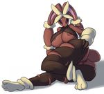  2014 anthro big_breasts blush breasts brown_fur digital_media_(artwork) female fur long_ears looking_at_viewer lopunny mega_evolution mega_lopunny nintendo nude pink_eyes plain_background pok&eacute;mon pussy solo thelionfish video_games white_background 