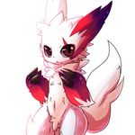  2013 ambiguous_gender anthro claws fur looking_at_viewer nintendo plain_background pok&eacute;mon red_eyes red_fur solo ushioppoi video_games white_background white_fur zangoose 