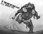  axe barbarian barefoot breasts bugbear death_by_snoo_snoo dungeons_&amp;_dragons english_text female fretka humanoid imminent_rape looking_at_viewer muscles shifter silly sketch text weapon 