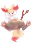  anthro anus braixen canine claws female fox larvitar_(artist) looking_at_viewer mammal nintendo pawpads paws plain_background pok&eacute;mon pussy red_eyes solo spreading video_games white_background 