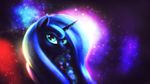  2014 abstract_background blue_eyes blue_hair equine female friendship_is_magic fshydale hair horn looking_at_viewer mammal my_little_pony portrait princess_luna_(mlp) solo sparkles winged_unicorn wings 