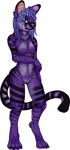  2014 anthro breasts feline female fur hair looking_at_viewer mammal nude pinup plain_background pose purple_eyes purple_fur purple_hair serval solo spots stripes tanukyle 