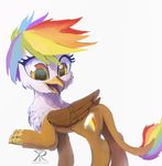  2014 avian cutie_mark fan_character female feral gryphon hair multicolored_hair my_little_pony plain_background raikoh-illust rainbow_hair solo white_background wings yellow_eyes 
