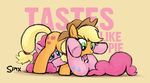  69 applejack_(mlp) blonde_hair blue_eyes cunnilingus duo english_text equine female friendship_is_magic green_eyes hair hat horse lesbian licking mammal my_little_pony oral pink_hair pinkie_pie_(mlp) pussy pussy_juice sex simx text tongue tongue_out vaginal wet 