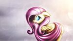  2014 abstract_background blue_eyes cutie_mark eating equine female fluttershy_(mlp) friendship_is_magic fshydale hair looking_at_viewer looking_back mammal my_little_pony pegasus pink_hair portrait solo standing wings 