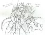  american_dragon:_jake_long anthro balls blush cum dark_dragon_(american_dragon) dragon english_text erection eye_contact gay group hair happy happy_sex jake_long kittikary male masturbation monochrome muscles penis plain_background scalie sex smile teeth text tongue tongue_out virus_(character) white_background wings 