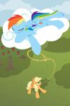  applejack_(mlp) blue_fur cloud cutie_mark duo equine eyes_closed female friendship_is_magic fur grass green_eyes hair horse hoverrover lasso mammal multicolored_hair my_little_pony orange_fur pegasus pony rainbow_dash_(mlp) sky sleeping tree wings 