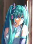  aqua_eyes aqua_hair detached_sleeves hakui_ami hatsune_miku headphones headset long_hair necktie solo twintails upper_body vocaloid 