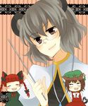  :3 animal_ears bad_id bad_pixiv_id bespectacled braid brown_hair cat_ears cat_tail chen chibi earrings fang glasses grey_hair hair_ribbon hat jewelry kaenbyou_rin kurosawa_kazuto mouse_ears multiple_girls multiple_tails nazrin pendant pointer red_eyes red_hair ribbon short_hair tail touhou twin_braids twintails 