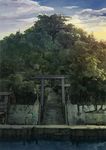  highres k_kanehira landscape no_humans original road ruins scenery sky torii tree 