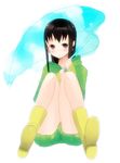  bad_id bad_pixiv_id black_eyes black_hair boots earrings giant_leaf hood hoodie jewelry koga_norio long_hair male_focus narutaru no_socks otoko_no_ko saikawa_yusa sleeves_past_wrists solo 