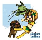  acguy blue_eyes brown_hair chibi child elpeo_puru garter_belt gundam gundam_zz kapool mecha midriff mobile_suit_gundam musical_note natsuki_(artist) navel turn_a_gundam 