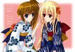  bad_id bad_pixiv_id blonde_hair blue_eyes brown_hair fate_testarossa hina_sasaki japanese_clothes long_hair lyrical_nanoha mahou_shoujo_lyrical_nanoha_strikers multiple_girls red_eyes side_ponytail takamachi_nanoha 