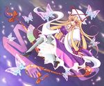  blonde_hair bug butterfly detached_sleeves eyes fan gap gloves hat high_heels insect kisaragi_you long_hair mary_janes purple_eyes shoes solo thighhighs touhou yakumo_yukari 