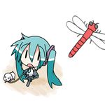  aqua_hair bug chibi chibi_miku dog dragonfly hamo_(dog) hatsune_miku insect long_hair minami_(colorful_palette) thighhighs twintails vocaloid |_| 