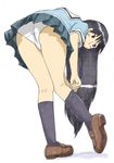  ass azumanga_daiou black_hair blush highres long_hair panties sachisuke_masumura sakaki school_uniform sock_pull socks solo underwear very_long_hair 