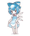  :3 bad_id bad_pixiv_id blue_hair bow chibi cirno dress hair_bow ice ice_wings kuromame_(8gou) skirt_basket solo touhou wings |_| 