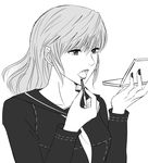  crossdressing greyscale lipstick long_hair makeup male_focus md5_mismatch monochrome nail_polish narukami_yuu persona persona_4 school_uniform solo suta_furachina 