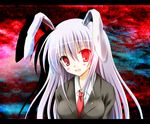  animal_ears blazer bunny_ears glowing glowing_eye glowing_eyes jacket long_hair necktie purple_hair red_eyes red_neckwear reisen_udongein_inaba solo takise touhou 