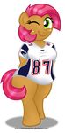  2014 aleximusprime anthro anthrofied babs_seed_(mlp) bottomless clothed clothing equine female freckles friendship_is_magic green_eyes hair half-dressed horse jersey mammal my_little_pony new_england_patriots one_eye_closed pink_hair pony purple_hair solo two_tone_hair wink 
