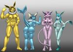  anthro anthrofied big_butt blue_eyes blue_hair breasts brown_hair butt eeveelution espeon female flexing glaceon green_eyes group hair hi_res inverted_nipples jolteon muscles muscular_female mykiio nintendo nipples nude pok&eacute;mon pok&eacute;morph presenting presenting_hindquarters pubes purple_eyes purple_hair pussy side_boob size_difference smile teal_eyes thigh_gap vaporeon video_games voluptuous wide_hips 