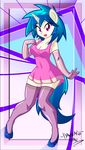  2014 anthro anthrofied blue_hair breasts cleavage clothed clothing danmakuman dress elbow_gloves equine female friendship_is_magic gloves hair high_heels horn legwear looking_at_viewer mammal my_little_pony purple_eyes solo stockings two_tone_hair unicorn vinyl_scratch_(mlp) 