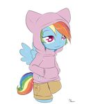  2014 alasou anthro anthrofied blue_fur chibi clothed clothing cute equine female friendship_is_magic fur hair hoodie mammal multicolored_hair my_little_pony pegasus pink_eyes plain_background rainbow_dash_(mlp) rainbow_hair solo white_background wings 