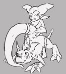  2014 ambiguous_gender animated anthro bandai bent_over black_and_white claws dacad digimon duo gloves guilmon impmon looking_back monochrome nude open_mouth penetration plain_background raised_tail scalie sex size_difference small_dom_big_sub tongue tongue_out 