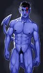  balls blue_skin hair humanoid looking_at_viewer male marvel nightcrawler nude penis pockyrumz solo x-men 