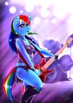  2014 5_fingers anthro anthrofied bass_guitar blue_body clothing cutie_mark ear_piercing equine female fingerless_gloves friendship_is_magic gloves hair horse mammal multicolored_hair musical_instrument my_little_pony piercing pigi pony purple_eyes rainbow_dash_(mlp) rainbow_hair solo wristband 