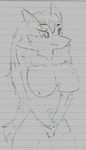  black_and_white breasts canine claws comic cute female fur hair long_hair mammal monochrome nintendo nipples notebook nude occidentalis plain_background pok&eacute;mon sketch smile solo standing video_games white_background zoroark 