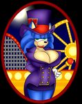  2014 anthro big_breasts blue_hair blush breasts cleavage clothed clothing crossgender female green_eyes hair hedgehog huge_breasts looking_at_viewer mammal sega smile solo sonic_(series) sonic_the_hedgehog supersonicrulaa 