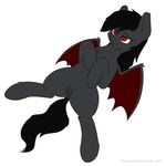  bat_pony bedroom_eyes black_fur black_hair clitoris equine fan_character female feral fur hair hi_res hooves long_hair looking_at_viewer lying mammal membranous_wings my_little_pony on_back plain_background presenting pussy qetesh red_eyes smile solo spread_legs spreading staggeredline thestral wings 