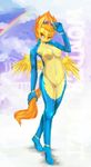  2014 anthro anthrofied blush equine eyewear female friendship_is_magic fur girlieginger hair mammal my_little_pony orange_hair pegasus skinsuit solo spitfire_(mlp) standing sunglasses wings wonderbolts_(mlp) yellow_fur 