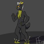  anthro black_fur blood feline fur gore horn ket male mammal nails solo thatsuffinsidelavalamps vomit 