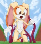  2014 anthro areola breasts clothing cream_the_rabbit erect_nipples female gevind imminent_rape lagomorph mammal nipples panties panty_pull rabbit sega small_breasts solo sonic_(series) tentacles topless underwear young 