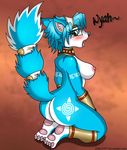 2014 anthro blue_fur blue_hair blush breasts butt canine drako1997 female fox fur hair hi_res krystal looking_back mammal nintendo nipples nude open_mouth plain_background raised_tail solo star_fox text tongue tongue_out video_games white_fur 