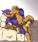  abs anal anal_penetration anthro anus avian back balls bed bed_sheet biceps bird blue_body blush brown_fur butt canine couple cum cum_in_ass cum_inside cum_on_chest duo erection eyes_closed falco_lombardi feathers fox fox_mccloud fur gay hindpaw holding inside interspecies kissing kneeling leaking legs_up male mammal muscles nintendo nude on_bed orgasm paws pecs penetration penis pillow pose rockgaara sex spread_legs spreading standing star_fox sweat tan_fur video_games 