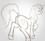  anus backsack balls blush cutie_mark equine friendship_is_magic hair hooves horn looking_back male mammal my_little_pony perineum puffy_anus raised_tail shining_armor_(mlp) sketch smokedpone solo 