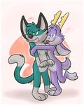  &lt;3 annoyed bedfellows cat duo fatigue featureless_crotch feline gay gloves_(marking) hug jackalope lagomorph male mammal markings sheen socks_(marking) thedoggygal 