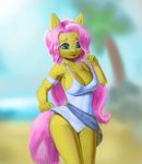  2014 anthro anthrofied blue_eyes cleavage clothed clothing dclzexon equine female fluttershy_(mlp) friendship_is_magic hair horse long_hair mammal my_little_pony outside pink_hair solo 