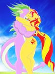 2014 anthro breasts couple cutie_mark day dragon duo equestria_girls equine eyes_closed female friendship_is_magic horn kissing male mammal muscles my_little_pony nude spike_(mlp) straight sunset_shimmer_(eg) unicorn wolfe2150 