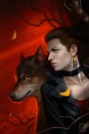 amber_eyes anna_latham book_cover canine charles_cornick_(wolf) choker clothed clothing daniel_dos_santos duo ear_piercing female feral freckles human leather_jacket male mammal piercing pose wolf 