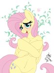  2014 anthro big_breasts breasts covering covering_self cute equine female fluttershy_(mlp) friendship_is_magic joakaha mammal my_little_pony pegasus solo wings 