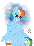  2014 anthro big_breasts breasts covering covering_self cute equine female friendship_is_magic joakaha mammal my_little_pony pegasus rainbow_dash_(mlp) solo wings 