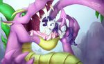  2014 blue_eyes cutie_mark dragon duo equine female feral friendship_is_magic fur green_eyes hair horn macro male mammal my_little_pony open_mouth oral_vore outside purple_hair rarity_(mlp) saliva size_difference soft_vore spike_(mlp) straight teeth themirth tongue unicorn vore white_fur 