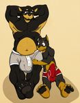  age_difference anthro arms_behind_head balls beard biceps big_penis black_fur black_nose black_pawpads boxers brown_eyes brown_fur bulge canine chubby claws clothed clothing cub daddy-o dog doggieo doggieo_(character) duo erection facial_hair father father_and_son fur gay hair half-dressed incest male mammal musclegut muscles navel parent pawpads paws pecs penis pose sitting smile son tan_fur teeth toe_claws toned topless underwear vpl young 