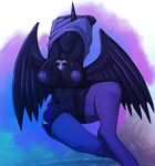  2014 anthro anthrofied avante92 big_breasts black_fur breasts clothing cutie_mark equine female friendship_is_magic fur horn legwear mammal my_little_pony navel necklace nightmare_moon_(mlp) nipples pussy shirt solo thigh_highs undressing winged_unicorn wings 
